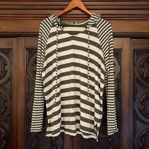 Cabi Striped Playoff Hoodie, Cream/Green, Size Small